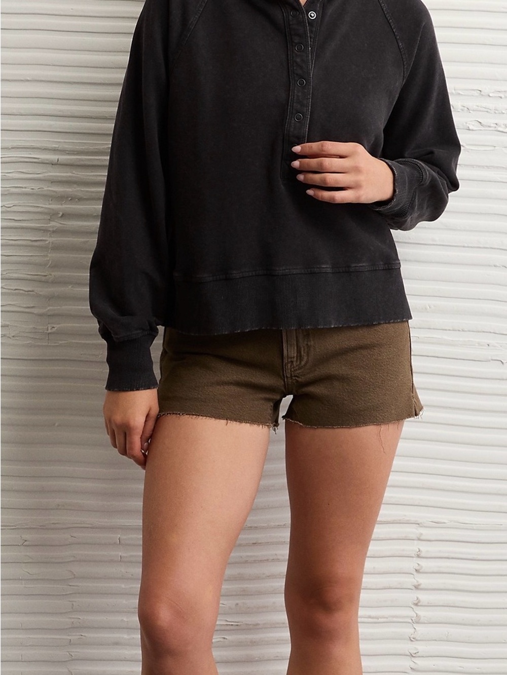 American Eagle Outfitters Washed Charcoal Snap Pullover Sweatshirt